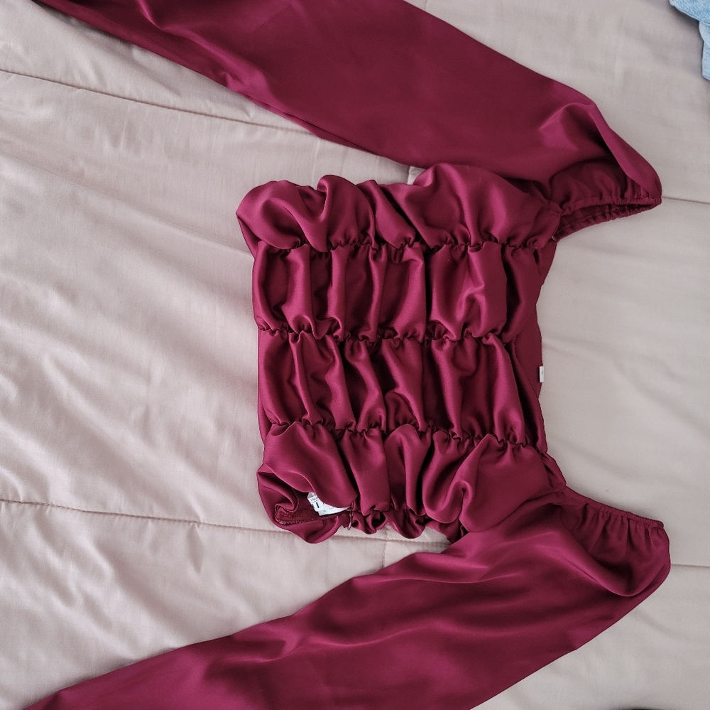 Satin crop long sleeve top
